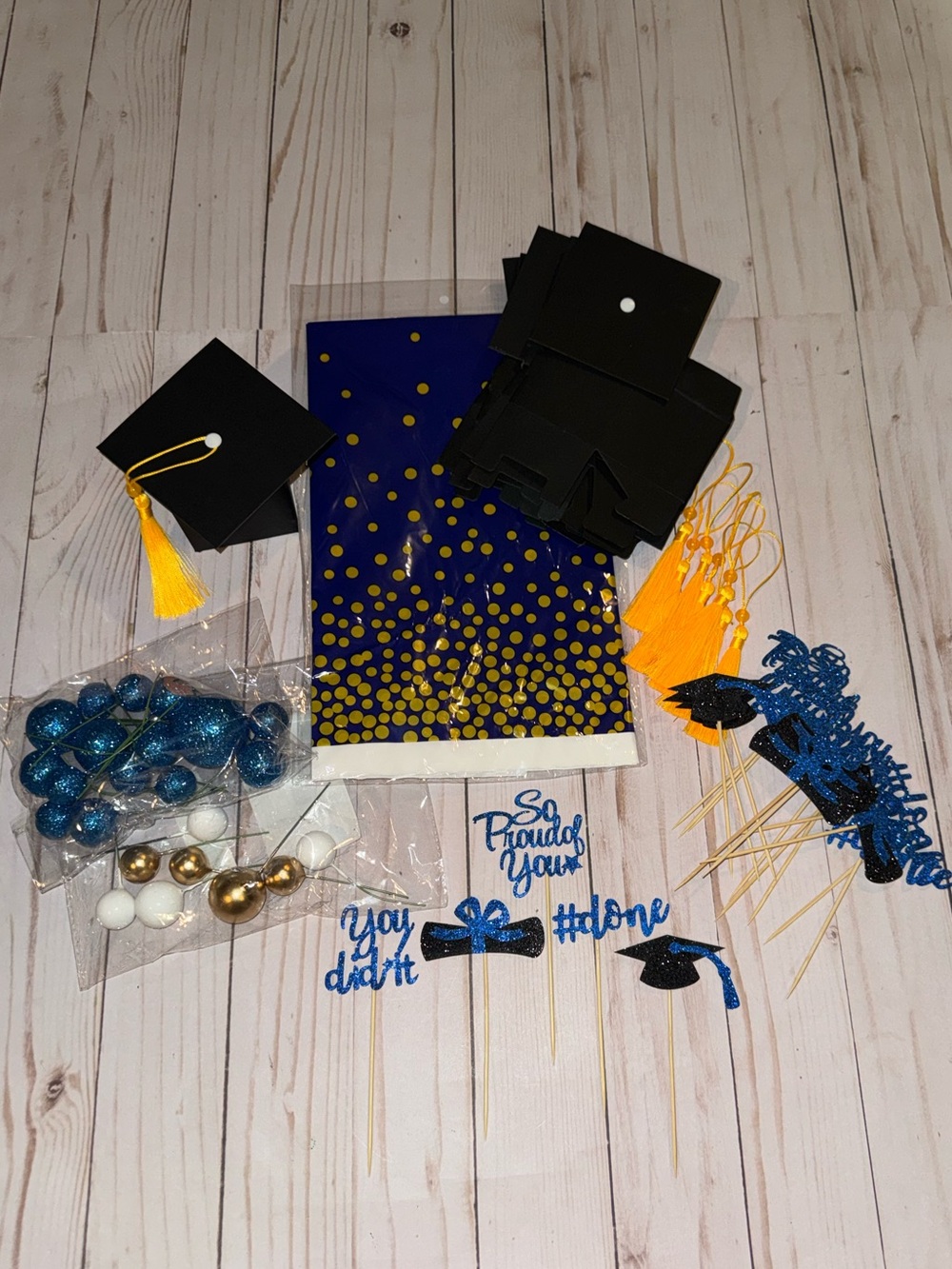 Blue and gold graduation party supplies